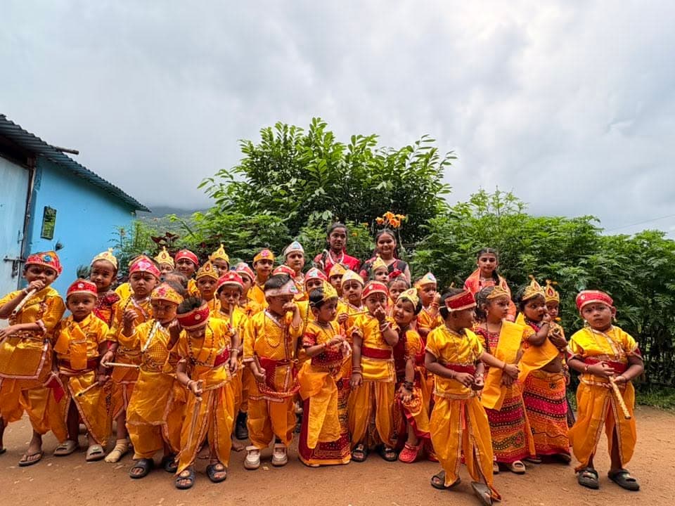 Young students in Krishna costumes